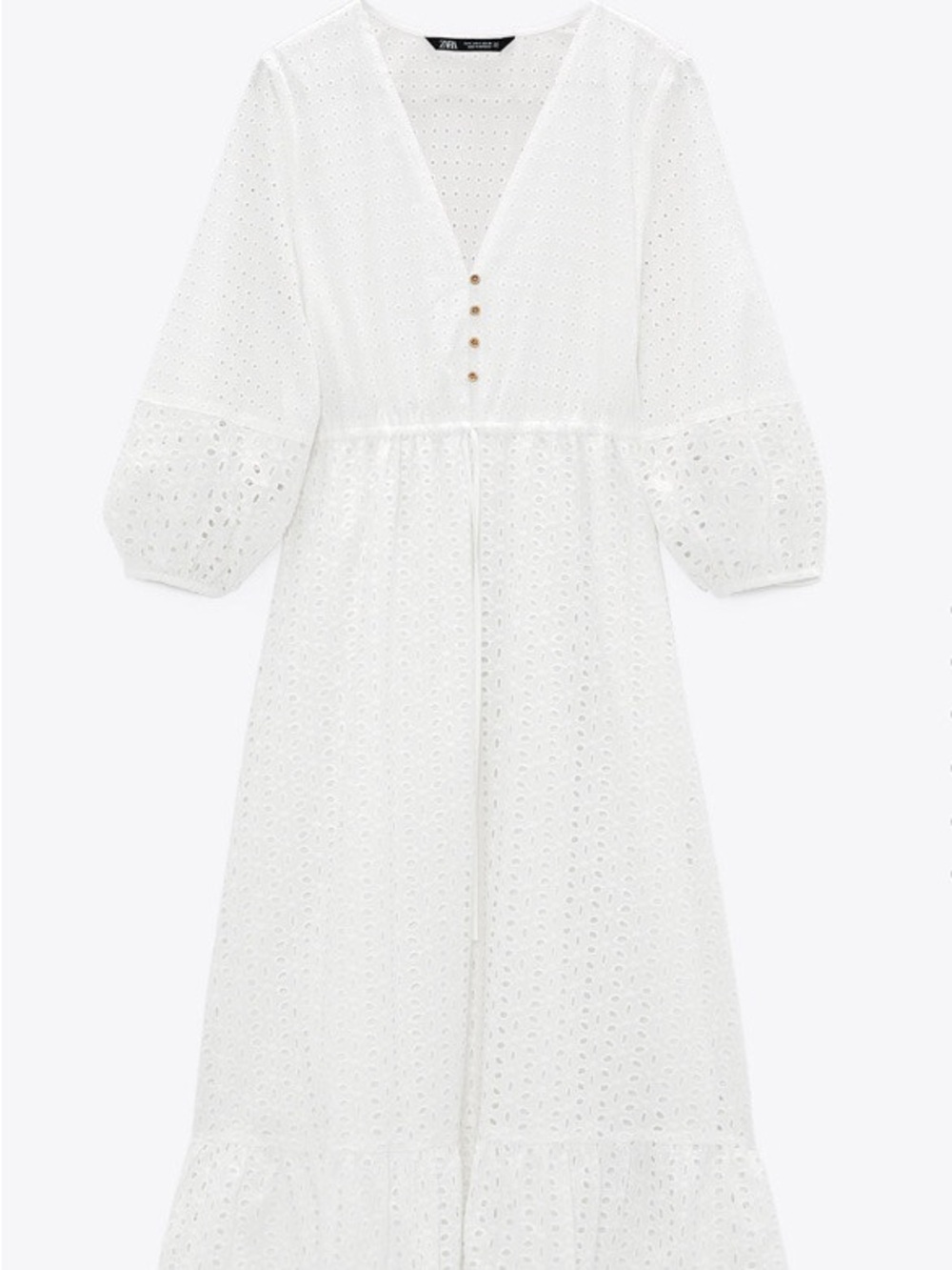 Zara | White Openwork Embroidered Eyelet Midi Dress | Size XS - Picture 3 of 9